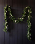 Norfolk Cypress Garland with White Plums and Frosted Berries - 15 ft LUXE B