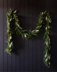 Norfolk Cypress Garland with White Plums and Frosted Berries - 15 ft LUXE B
