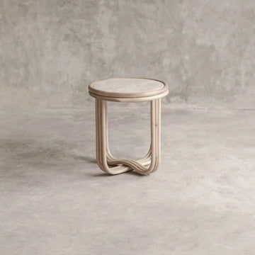 CALI MARBLE AND RATTAN SIDE TABLE SIDE TABLE Crusoe consigne