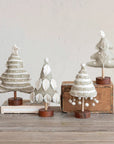 WOOL FELT TREE WITH EMBROIDERY AND WOOD BASE IN GREY & CREAM Gift Ideas Creative Coop