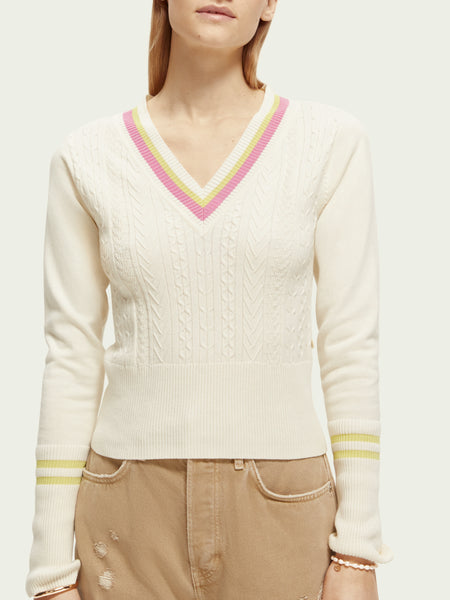 SCOTCH & SODA - Pull col V en maille torsadée