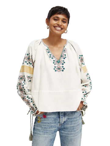 173308-Embroidered linen-blended blouse Woman Scotch & Soda