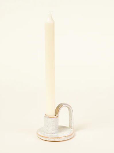 STONEWARE TAPER HOLDER WITH HANDLE