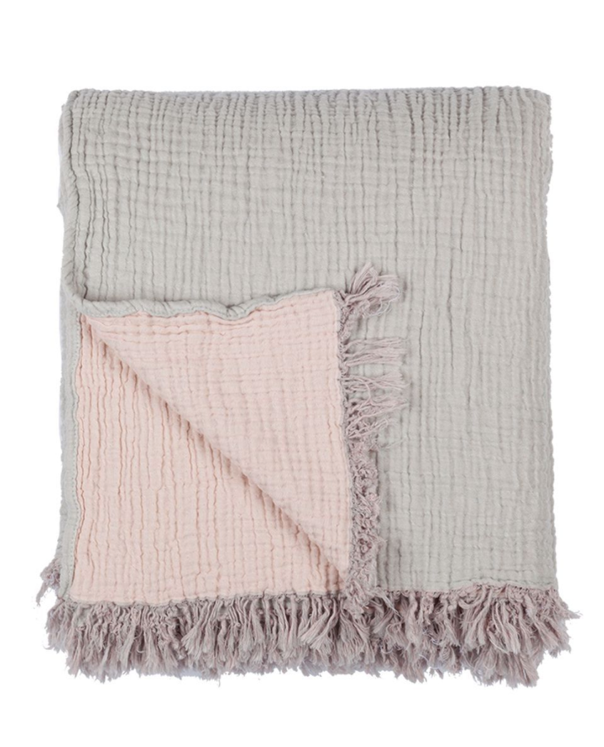 COCOON REVERSIBLE THROW & BLANKET LIGHT GREY & PINK
