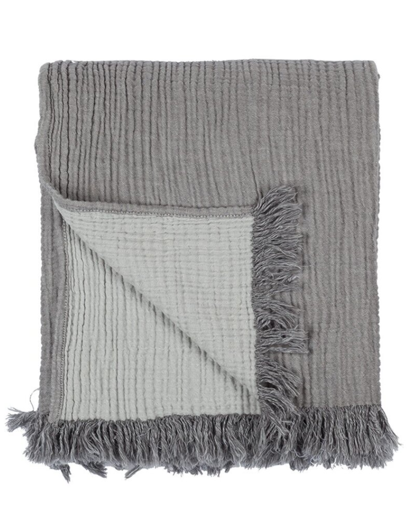 COCOON REVERSIBLE THROW & BLANKET STONE
