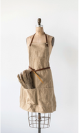 COTTON CANVAS APRON WITH POCKETS AND LEATHER TIES