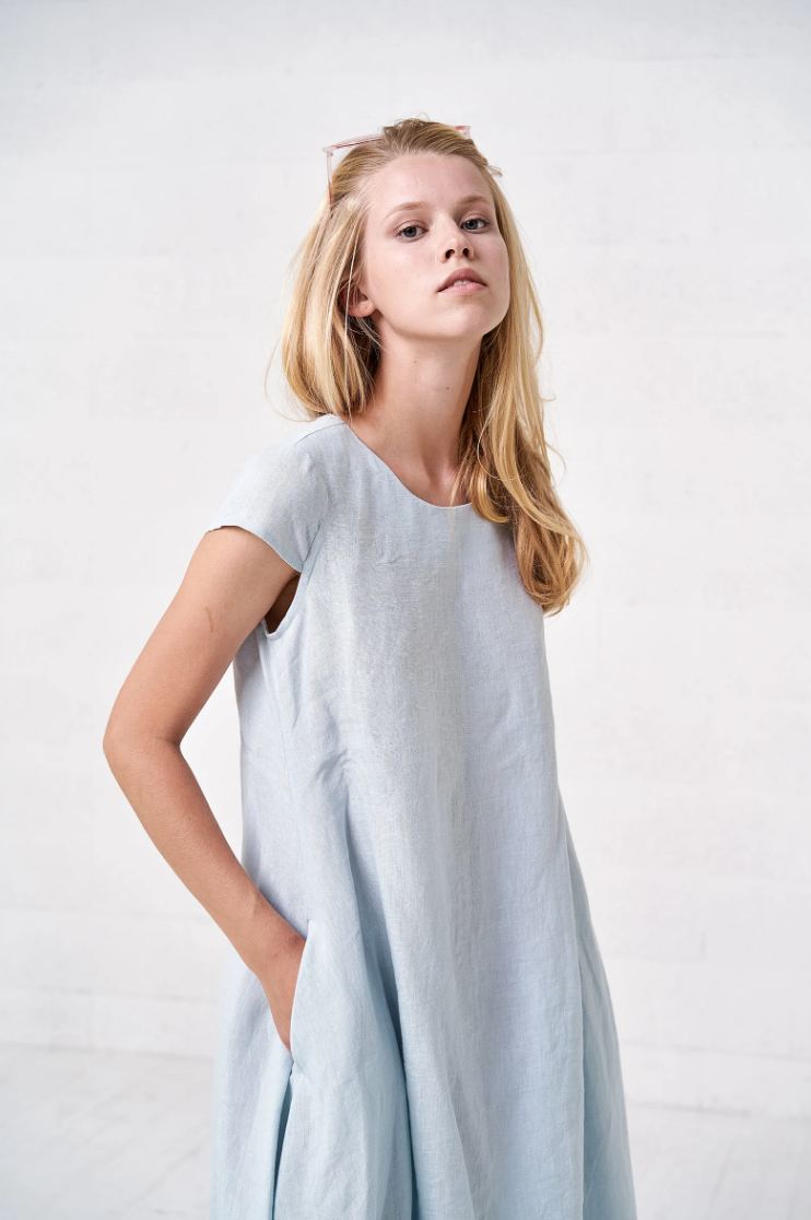 IVY Linen Midi Dress, Short Sleeve Women's Linen