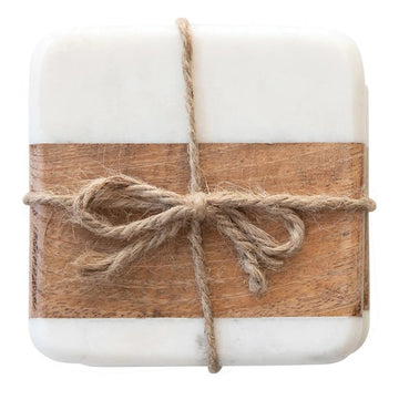 ACADIA WOOD & MARBLE FENCY COASTERS, SET OF 4 Dining-Kitchenware Creative Coop