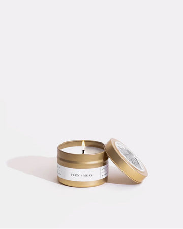 FERN + MOSS GOLD TRAVEL CANDLE BY BROOKLYN CANDLE candels Brooklyn Candel