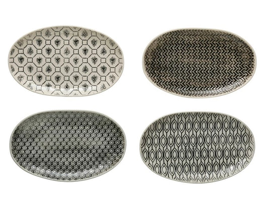 HANDED STAMPED STONEWARE OVAL BREAD PLATE, 4 STYLES Dining-Kitchenware Creative Coop   