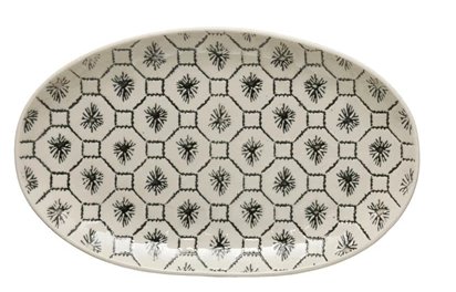 HANDED STAMPED STONEWARE OVAL BREAD PLATE, 4 STYLES Dining-Kitchenware Creative Coop Honey Comb  