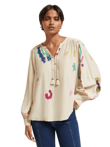 Lace-up blouse with balloon sleeves clothing Scotch & Soda