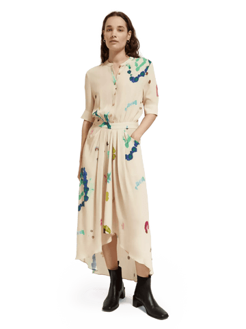 Midi shirt dress with asymetrical skirt clothing Scotch & Soda 34 Beige