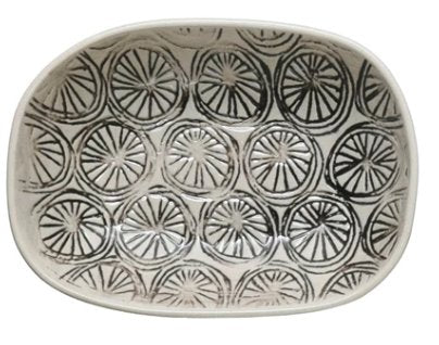 SMALL HANDED STAMPED STONEWARE OVAL PLATE, 4 STYLES Dining-Kitchenware Creative Coop Citrus  