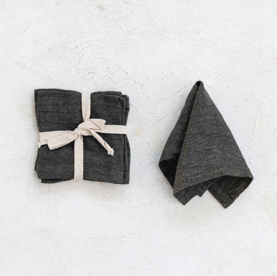 STONEWASHED LINEN COCKTAIL NAPKINS,  SET OF 4 Dining-Kitchenware Creative Coop Charcoal  