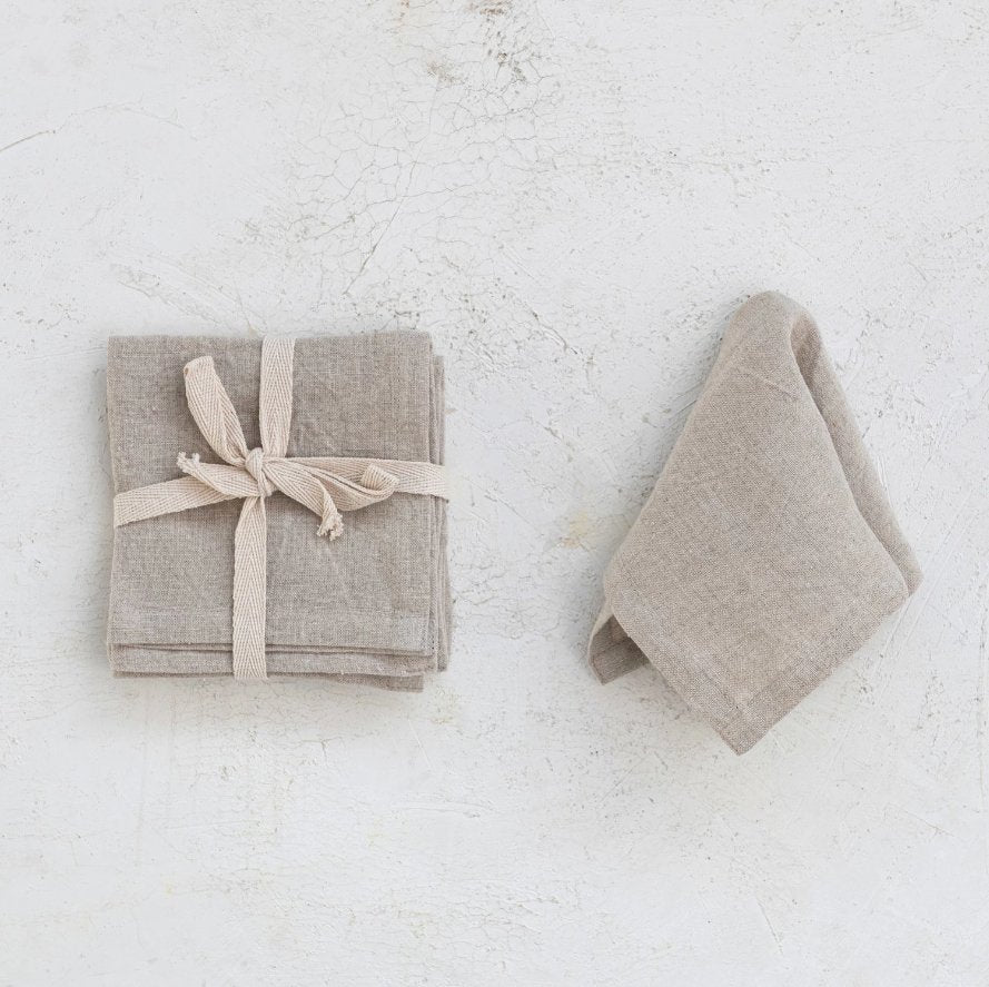 STONEWASHED LINEN COCKTAIL NAPKINS,  SET OF 4 Dining-Kitchenware Creative Coop Natural  