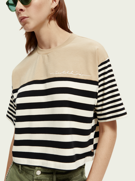 SCOTCH & SODA - T-shirt bio court coupe boxy à rayures