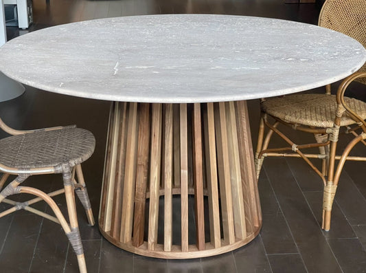 WALNUT BASE TABLE WITH TOP IN TRAVERTIN Dining-Kitchenware Pepin Boho collab   