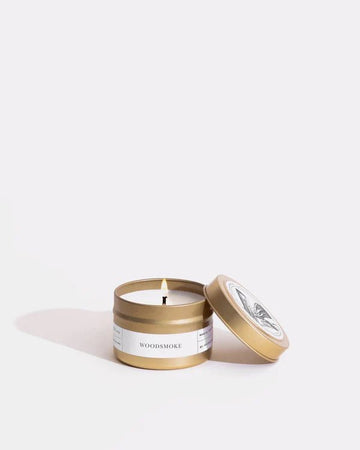 WOODSMOKE GOLD TRAVEL CANDLE BY BROOKLYN CANDLE candels Brooklyn Candel