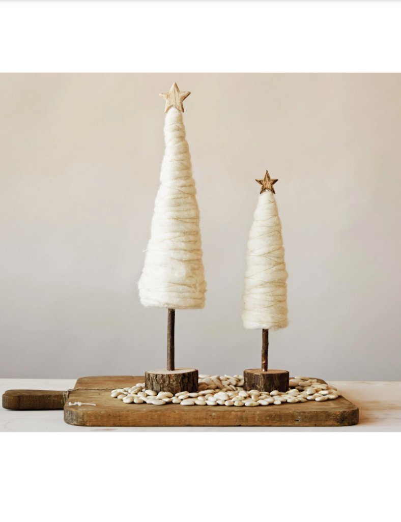 WOOL CHRISTMAS TREE WITH STAR AND WOOD BASE 13"H Gift Ideas Creative Coop