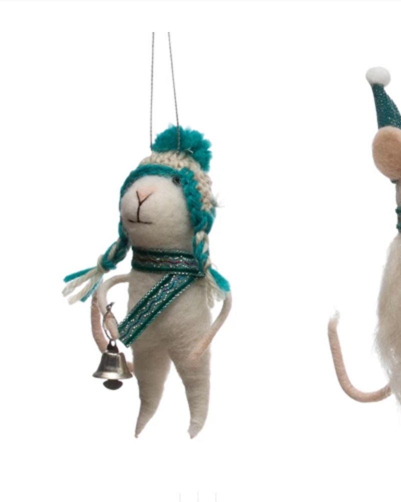 WOOL FELT ORNAMENT WITH WINTER HATS Gift Ideas Creative Coop CLOCHETTE
