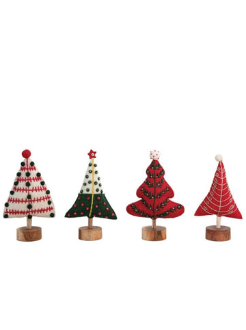 WOOL FELT TREE WITH EMBROIDERY AND WOOD BASE Gift Ideas Creative Coop