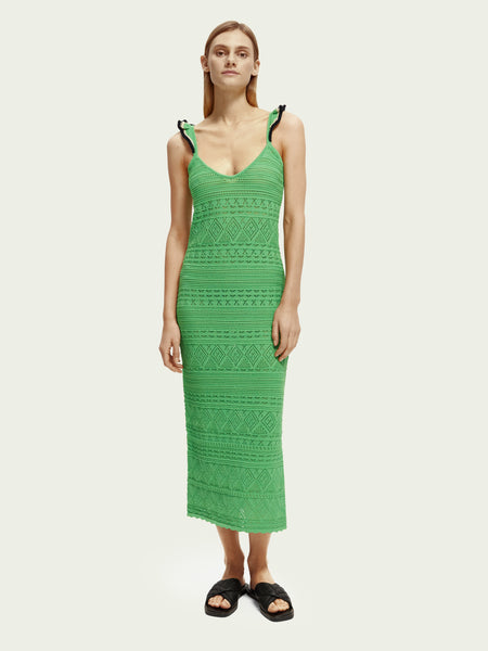 SCOTCH & SODA - Robe midi col V en maille pointelle