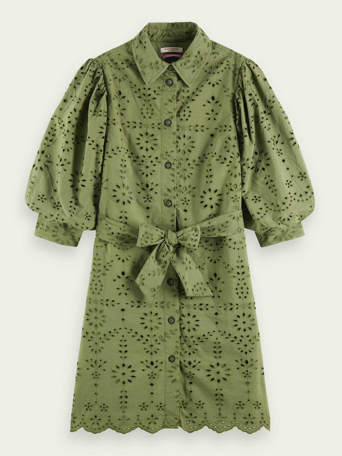 SCOTCH & SODA - Mini-robe en broderie anglaise à manches bouffantes