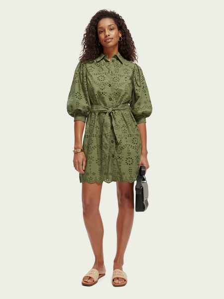 SCOTCH & SODA - Mini-robe en broderie anglaise à manches bouffantes