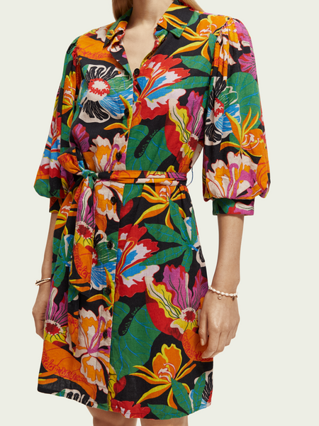SCOTCH & SODA - Mini-robe à manches bouffantes en lin mélangé