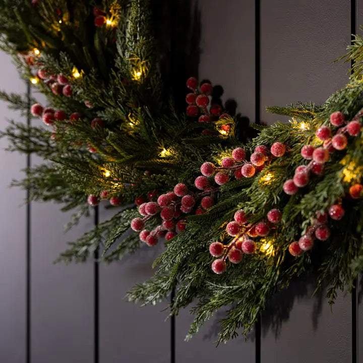 Red Plum Berry Wreath LED