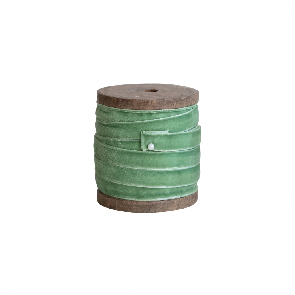 Green Velvet Ribbon on Wood Spool,XS4125SB