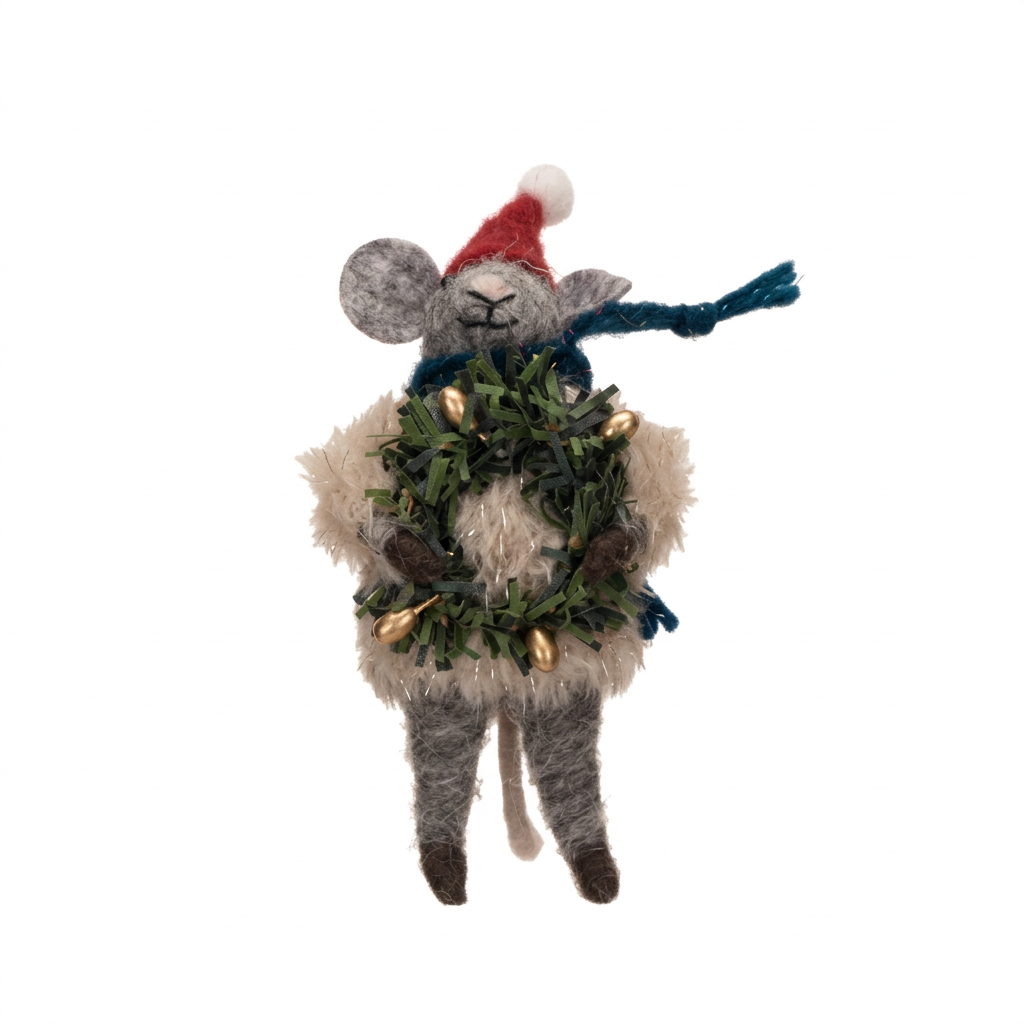 Wool Felt Mouse w Faux Fur Sweater - XS6636C