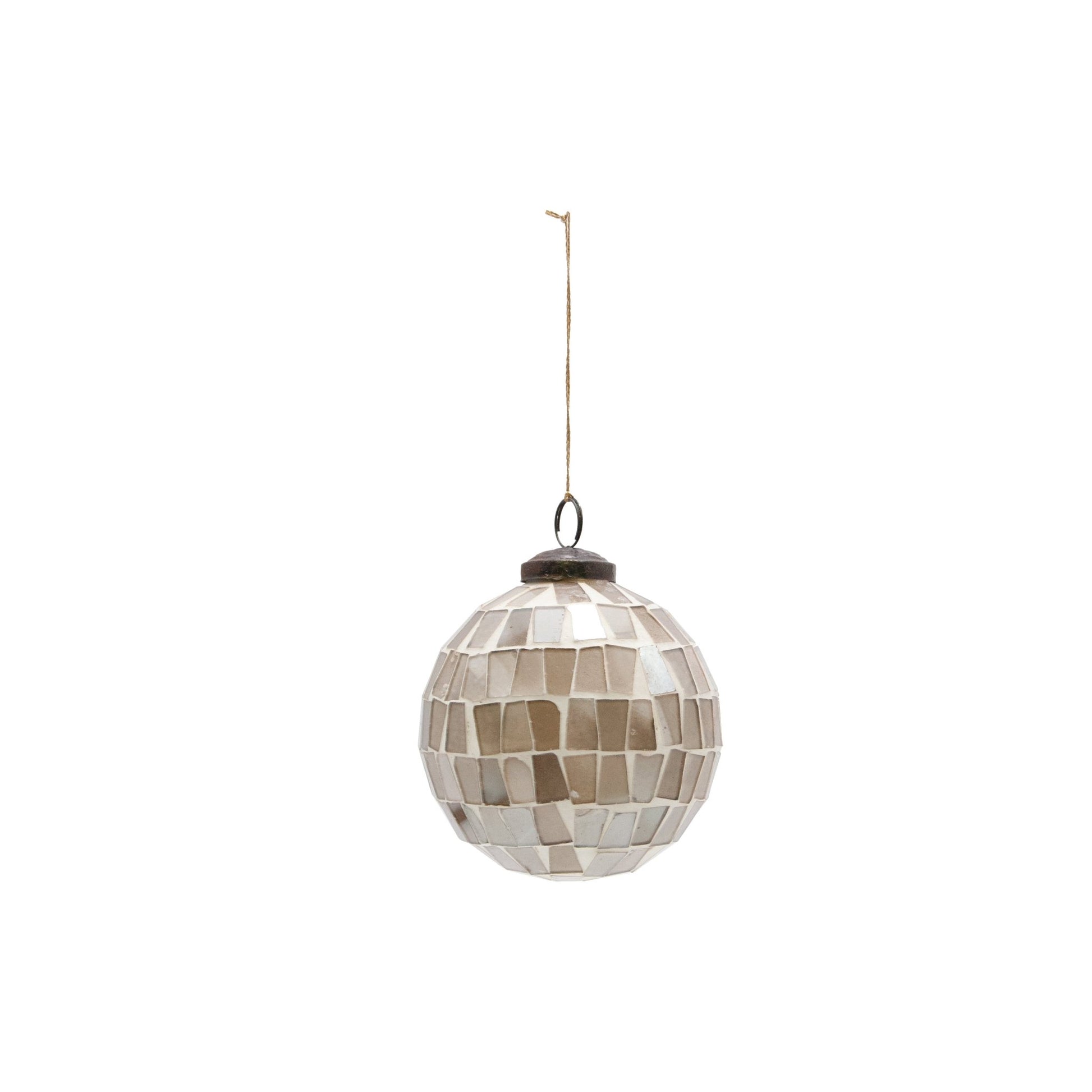 5" Round Glass Mosaic Ball Ornament, Taupe & Cream Creative Coop