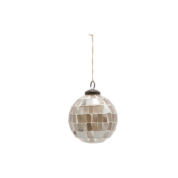 5" Round Glass Mosaic Ball Ornament, Taupe & Cream Creative Coop
