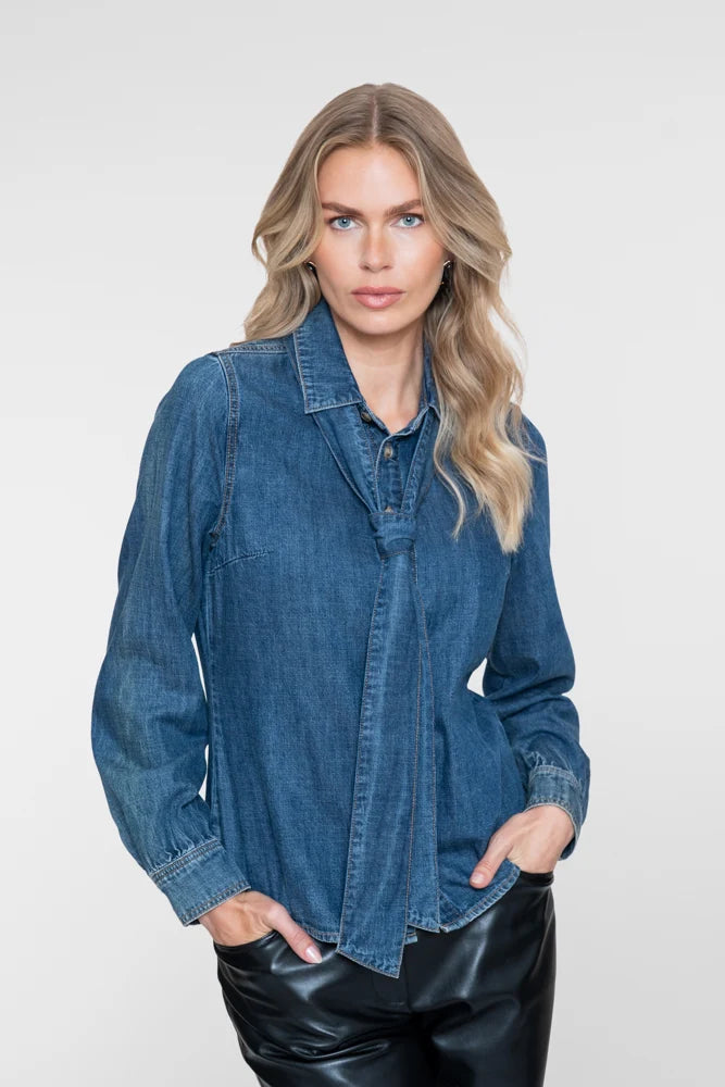 GEISHA Denim Shirt with Tie Belt Woman GEISHA DARK-BLUE-DENIM XS/34
