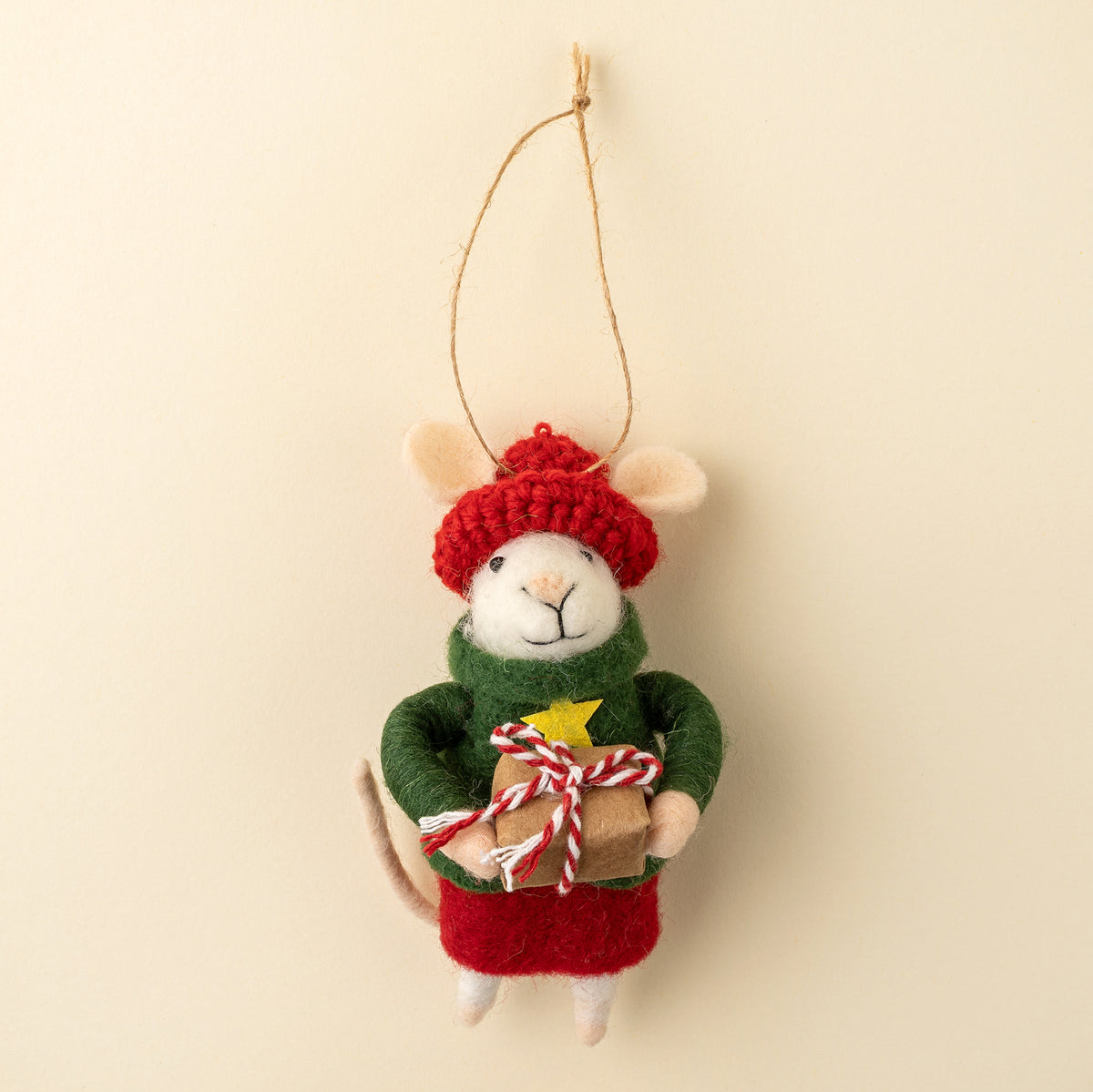 Gift-Giving Gertie Mouse Holiday Ornament Christmas Decoration Indaba trading co