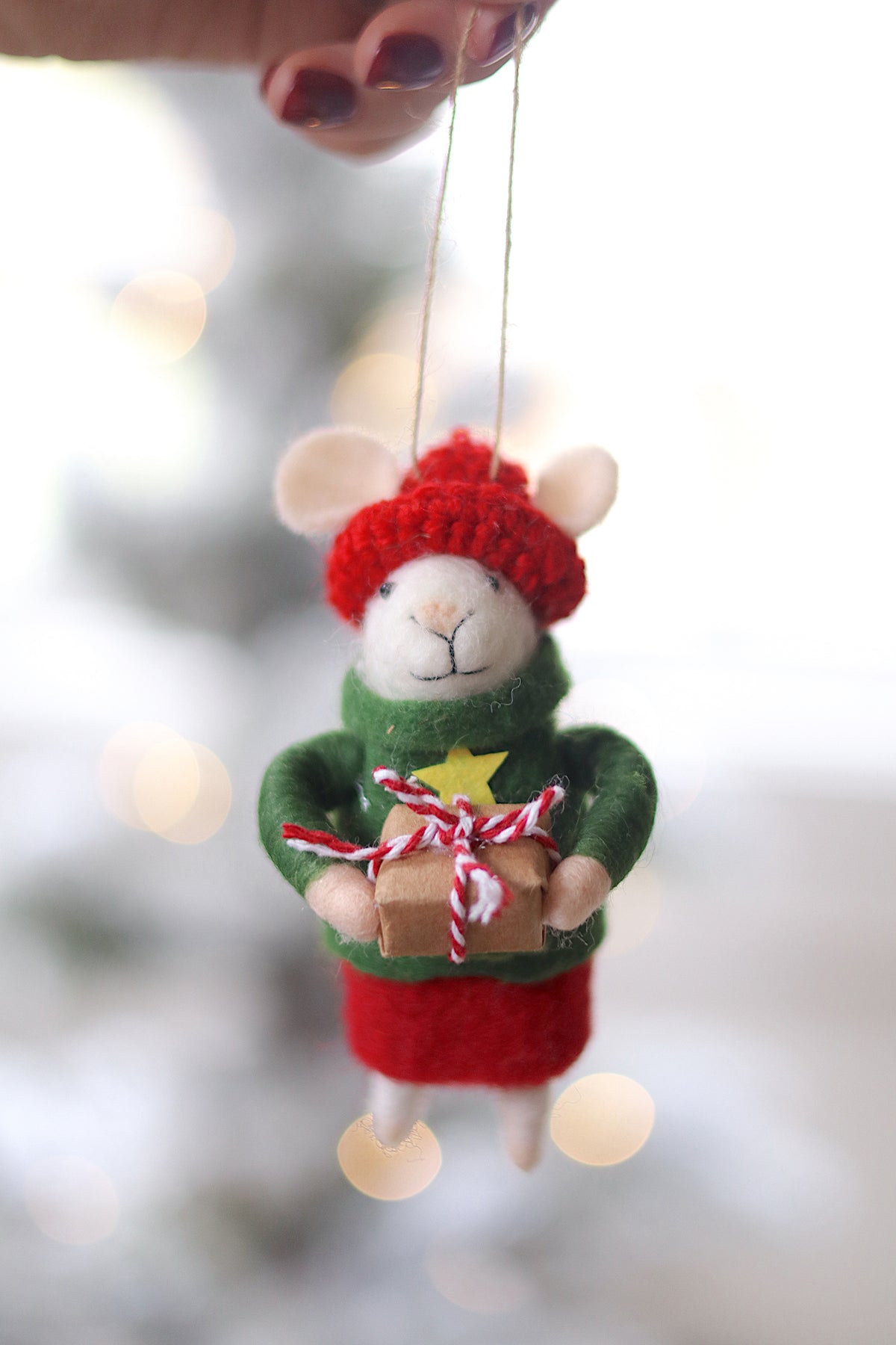 Gift-Giving Gertie Mouse Holiday Ornament Christmas Decoration Indaba trading co