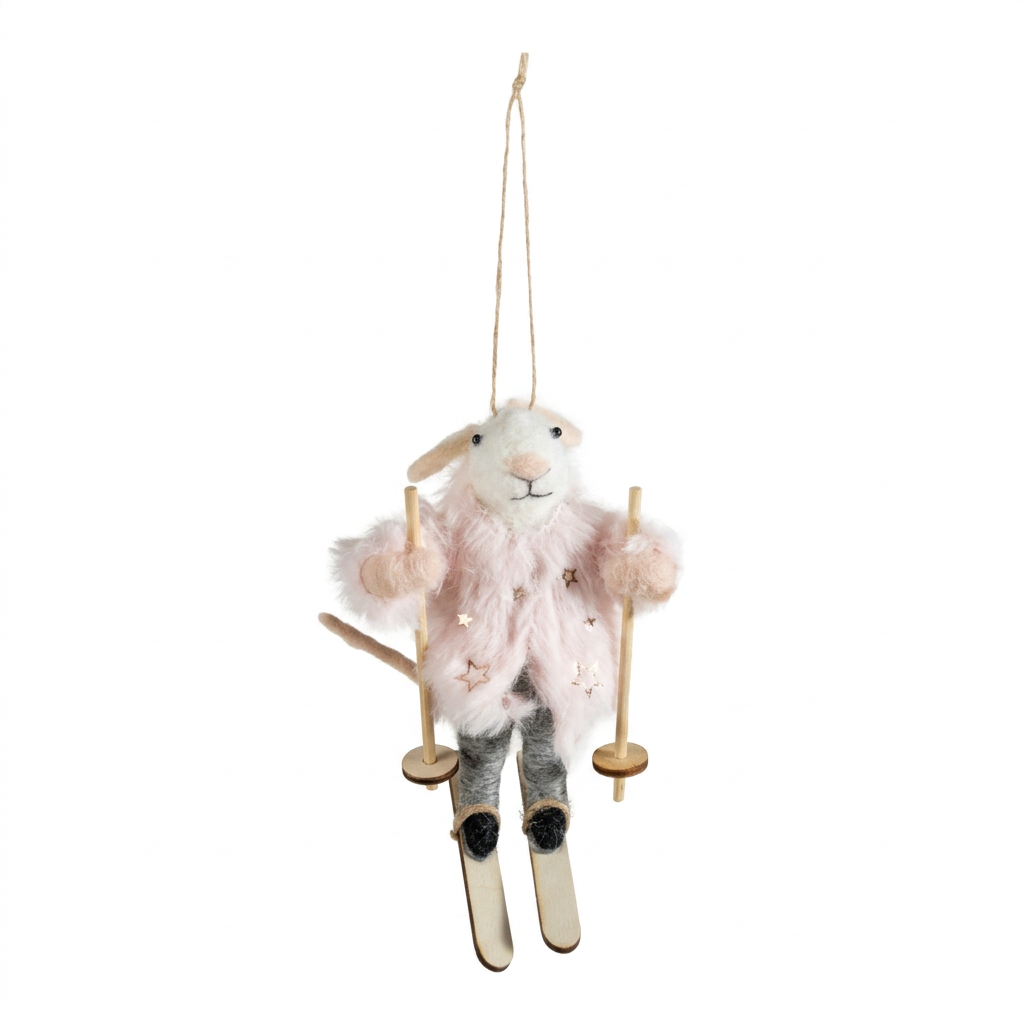 Wool Felt Mouse on Ski XT2538B Christmas Decoration Creative Coop