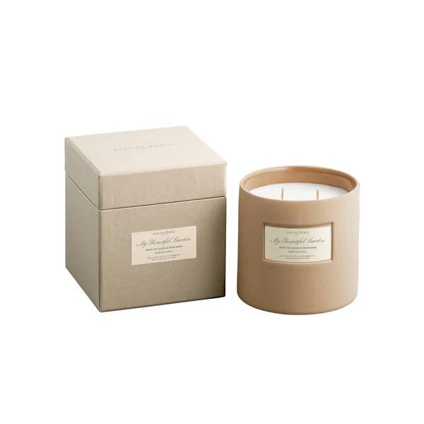 SCENTED CANDLE /WHITE TEA LEAVES FRESH ROSES ATELIER REBUL