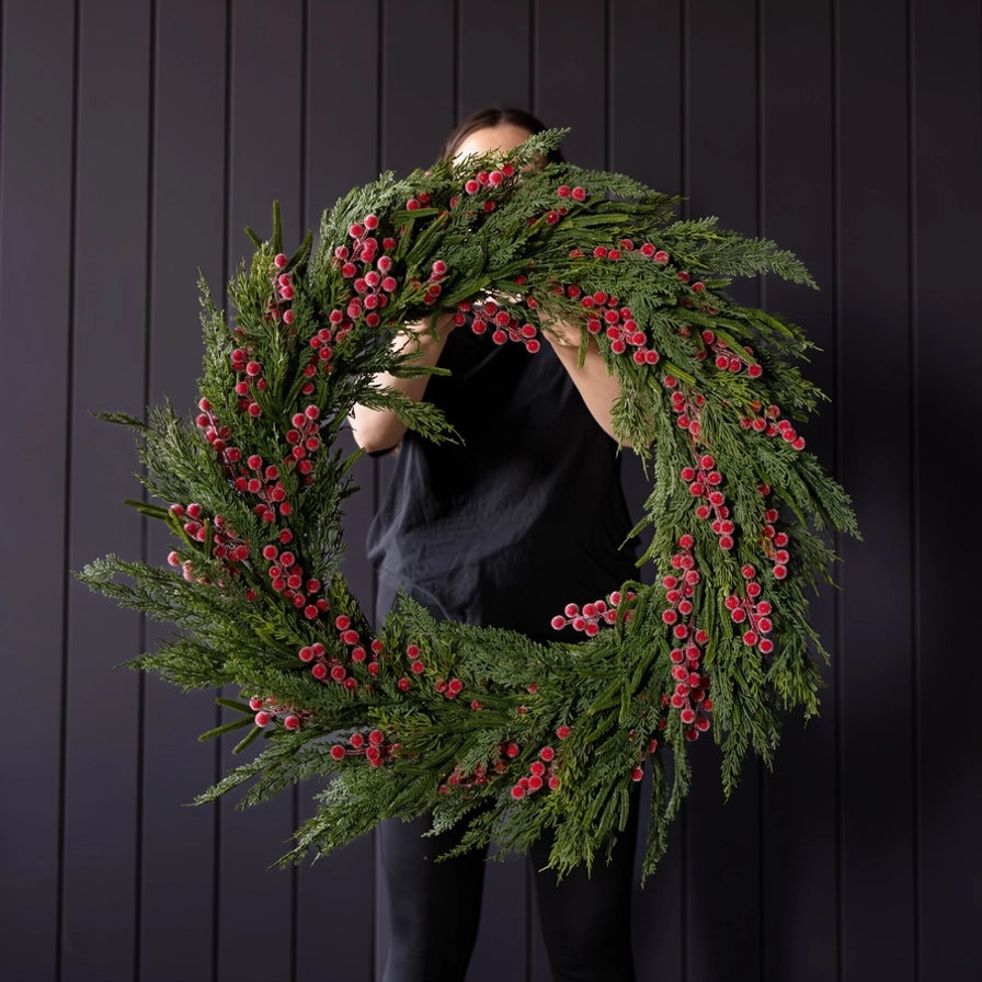 Red Plum Berry Wreath LED