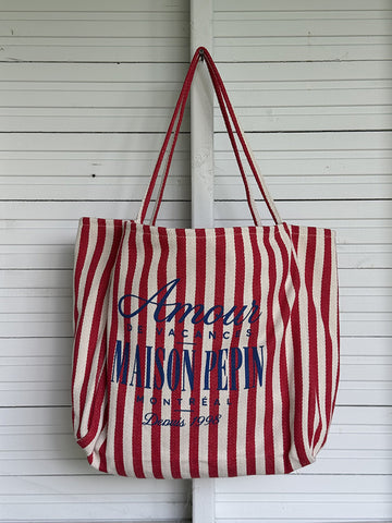 CABAS AMOUR DE VACANCE LARGE RED THIN STRIPES