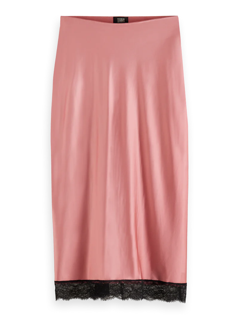 High-Rise Satin Skirt With Lace Detail Woman Scotch & Soda   