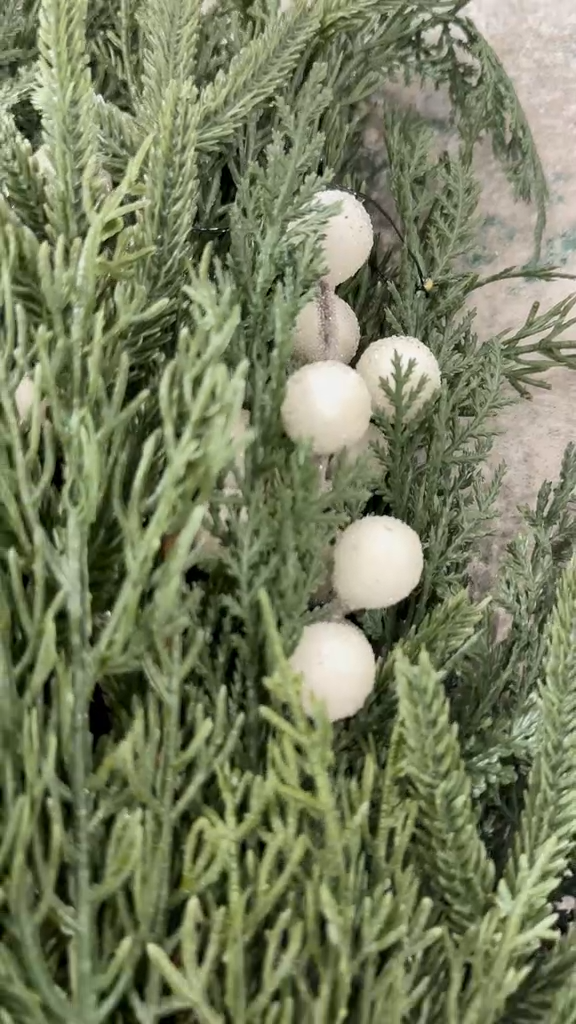 Norfolk Cypress Garland with White Plums and Frosted Berries - 15 ft LUXE B