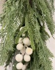 Norfolk Cypress Garland with White Plums and Frosted Berries - 15 ft LUXE B