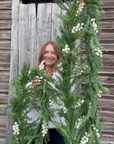 Norfolk Cypress Garland with White Plums and Frosted Berries - 15 ft LUXE B