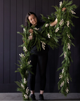 Norfolk Cypress Garland with White Plums and Frosted Berries - 15 ft LUXE B