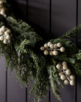 Norfolk Cypress Garland with White Plums and Frosted Berries - 15 ft LUXE B