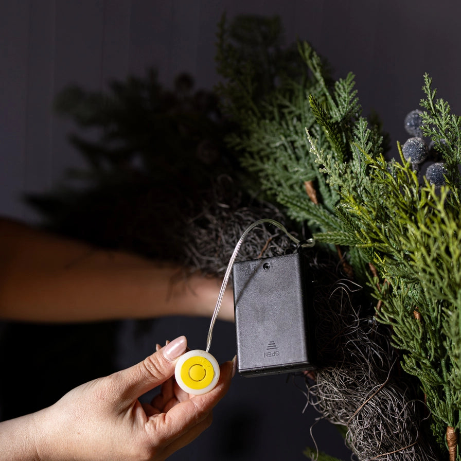 Norfolk Cypress Garland with White Plums and Frosted Berries - 15 ft LUXE B