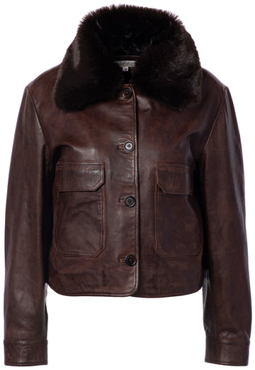 Pure Leather Jacket Woman JC Sophie ANTIQUE BROWN 34